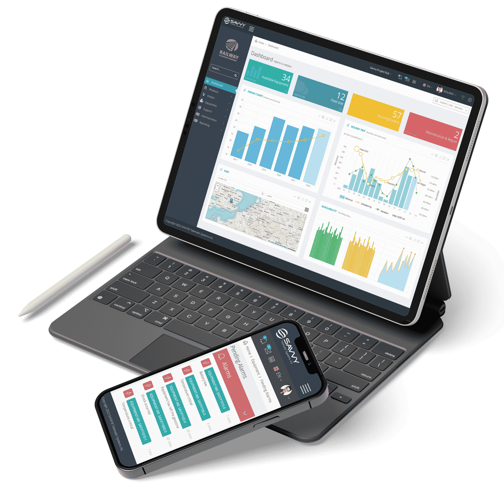 Tablet mit Tastatur + Smartphone